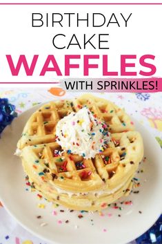 birthday cake waffles with sprinkles on a plate