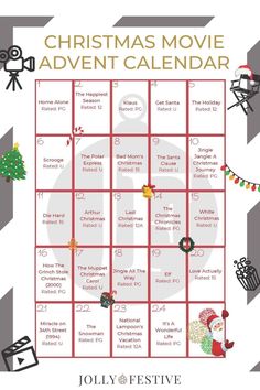 a christmas movie calendar is shown