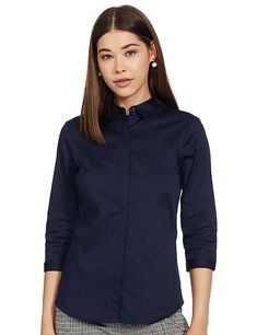 Van Heusen Women Shirt Van Heusen Women Outfits, Women's Workwear Fashion, Urban Fashion Women, Western Wear For Women, Shirt Refashion, Formal Shirt, Girl Facts, Cat Woman Costume, Girl Meets World