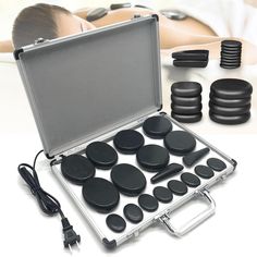 PRICES MAY VARY. 18PCS HOT STONE MASSAGE KIT: Our hot stone massage set includes 18 pieces of basalt stones in 4 sizes, different sizes can meet your different needs for full body massage - neck, back, shoulders, arms and legs. Package Includes: 4 *6x8x2 cm oval stones, 4 *7x7x2 cm round stones, 2 *3x4x0.8 cm triangular stones, 8 *3x4x0.8 cm stones. HEATING TIME: The hot stone massage kit comes with heating box, which can be heated after power on. The heating time is about 20-25 minutes, and the Spa Massage Room Groupon, Ikea Massage Room, Spa Room Massage Therapy, Greenhouse Massage Room, Couples Massage Room Ideas, Yinyang Spa, Massage Rug, Small Massage Room Ideas, Home Massage Room