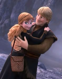 the frozen queen and prince hugging each other