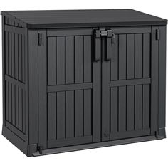 PRICES MAY VARY. Large Storage Shed: With outer dimensions of 49.8''L x 28.8''W x 43.3''H and ample 36 cu ft capacity, this plastic storage shed is spacious enough to hold garden tools, small lawn mowers, bikes, 2 small trash cans Premium Material & Technology: This outdoor storage shed features weather-resistant resin panel construction that's processed with advanced injection-moulding technology for stronger wind and impact resistance, and won't bend or puncture easily; A safe haven for your valuable tools and equipment All-Weather Durability: Our tool shed is made from UV-proof resin that’s suitable for all season use and facilitates effortless cleaning and maintenance; Attractive wooden texture provides fading protection; Creative waterproof lid helps to ensure durability after frequen Outside Garbage Storage, Storage Ideas For Sheds, Outdoor Trash Can Hideaway, Lawnmower Shed, Lawn Equipment Storage, Small Garden Tool Storage, Motorbike Shed, Trash Can Storage Outdoor, Plastic Shed