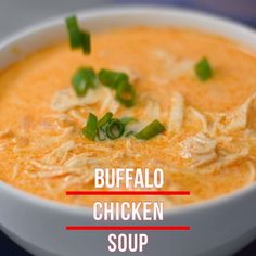 a bowl of buffalo chicken soup with green onions