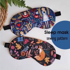 two sleeping masks with the text sleep mask sewing pattern