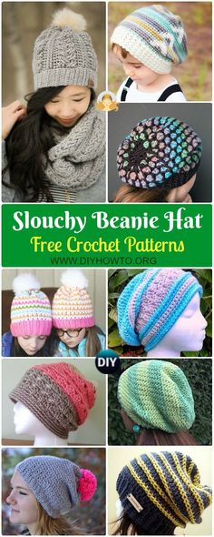 crochet slouch beanie hat free pattern for women and girls with text overlay that reads, slouchy beanie hat free crochet pattern