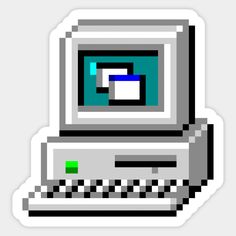 an old computer sticker with the image of a floppy disk in pixel art style