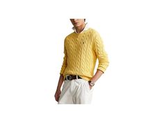 Polo Ralph Lauren Cable-Knit Cotton Sweater - Men's Clothing : Yellow : Warm yourself up in the Polo Ralph Lauren Cable-Knit Cotton Sweater featuring a classic crew neck, cable knit sweater constructed with soft to the touch material. All day comfort ensured! Available in four stunning color options. 100% cotton. Machine wash, dry flat, or dry clean. Imported. Measurements: Length: 29 in Sleeve Length: 35 in Product measurements were taken using size MD. Please note that measurements may vary by Yellow Sweater Outfit Men, Sweater Outfit Men, Rl Sweater, Yellow Sweater Outfit, Yellow Cable Knit Sweater, Sweater Outfits Men, Yellow Knit Sweater, Ralph Lauren Cable Knit, Knit Sweater Outfit