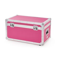 a large pink trunk sitting on top of a white floor