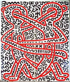 an orange and black drawing on white paper with red lines in the shape of letters