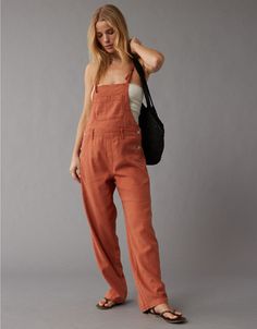 AE Dreamy Drape Stretch Linen-Blend Overall Pottery Overalls, 100% Cotton Clothing Women, Linen Overalls Outfit, Modest Mom, Womens Overalls, Texas Summer, Linen Overalls, Crochet Tank Tops