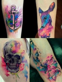 some tattoos that have been painted on their arms and legs with watercolor paint all over them