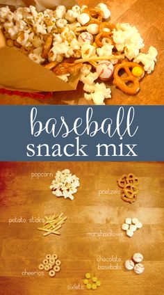 baseball snack mix with pretzels, popcorn and pretzels