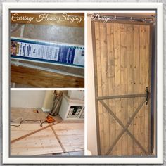 an image of a wooden door being installed in a house with wood flooring and construction materials