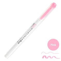 the pink pen is in front of a white background and has an image of a wave on it