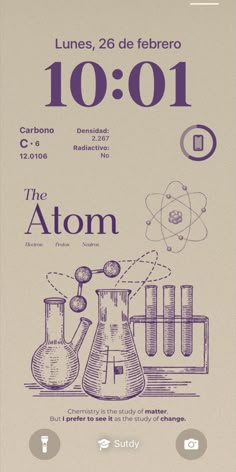 a poster with an image of the atomic symbol and its names in purple on it