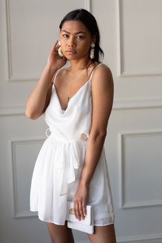 Bring out your inner goddess on your bachelorette in our silky Annabelle Romper. Draped neckline. Mid-thigh length. Spaghetti straps. Silky belt tie. Rehearsal Dinner Dresses, Draped Neckline, Belt Tie, Bridal Shower Dress, Inner Goddess, Shower Dresses, Belt Tying, Rehearsal Dinner, Rehearsal Dinners