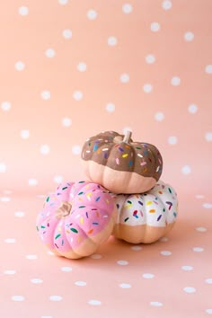 three donuts are stacked on top of each other with the words 10 diy no - carve pumpkins