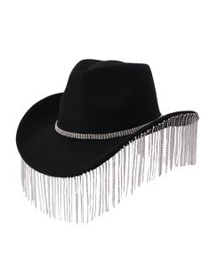 PRICES MAY VARY. The hat is made of soft material, light in weight, soft and comfortable, not easy to aging The design of rhinestone tassel decor can also add fashion to your daily wear, making you glitter in the crowd, and you will get many compliments Suitable for masquerade,disco party,rodeo,festival party,bride party,black party,etc. It is the perfect gift that you give to family, relatives and friends on holiday or anytime you want. Please kindly check the SIZE CHART in Product Description Rhinestone Rodeo Party, Cowgirl Hat Black, Friends On Holiday, Last Hoedown, Glam Cowgirl, Disco Cowboy, Rodeo Party, Black Cowboy Hat, Last Rodeo