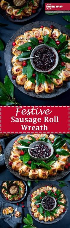 this festive sausage roll wreath is the perfect appetizer for any holiday gathering