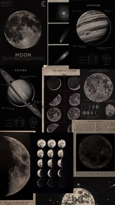 the solar system is shown in this black and white photo, with many different planets