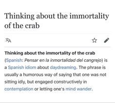 an article on the topic thinking about the immortality of the crab