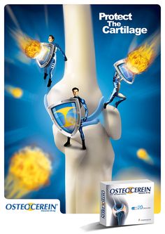 an advertisement for osteoceren with two people on top of a knee