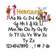 an old english alphabet with cartoon characters