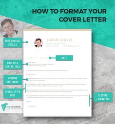 the cover letter for a resume is shown in green and blue colors, with an image of