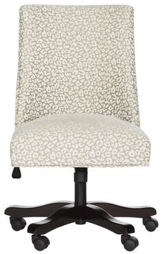 an office chair with wheels and a leopard print upholstered seat cover on it