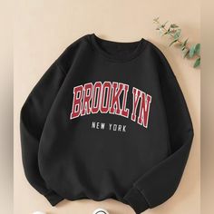 Brooklyn Sweatshirt Oversized Fit Doesn’t Have Any Tags But I Think It Fits A Medium Oversized Not Cotton Material, It Has The Feel Like More A Polyester Fabric Brand New Without Tags, Excellent Condition Dropped Shoulder Sweatshirt, Monochrome Fashion, Winter Mode, Round Neck Sweatshirts, Pull Sweat, Hooded Tops, Peacock Blue, Girls Fashion Clothes, Print Sweatshirt