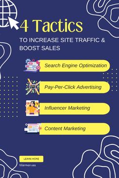 the front cover of 4 tactics to increase site traffic and boot sales, including search engine optimi