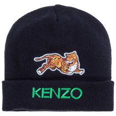 Logo Tiger, Navy Blue Hat, Kenzo Tiger, Kenzo Paris, Tiger Logo, Beanie Style, Kenzo Kids, Acrylic Fabric, Blue Hat