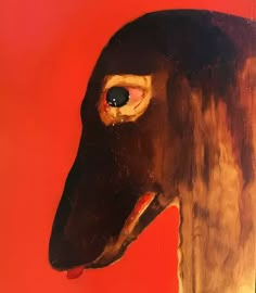 a painting of a horse's head on a red background