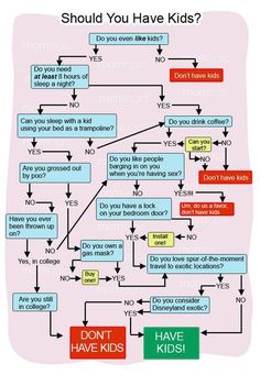 a flow chart with words and pictures on it that says, should you have kids?