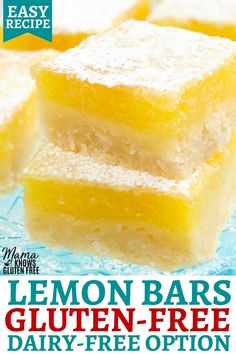 lemon bars with gluten - free dairy - free option are on the cover of easy recipe magazine