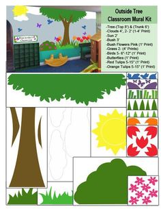 the outside tree classroom mural kit is shown with instructions for how to make it and then cut