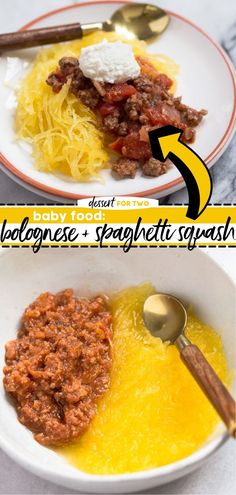 Baby Food: Baby Bolognese + Spaghetti Squash, baby food, dinner Spaghetti Squash Recipes Beef, Blw Spaghetti Squash, Spaghetti Squash Meat Sauce, Beef Baby Food, Meat Puree, Pasta Puree Baby Food, Meat Baby Food, Spaghetti Squash Noodles