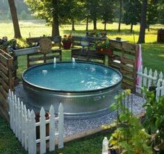 two screenshots of an outdoor hot tub and a dog in the yard with trees