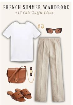 Classic French Summer Style, Beige Travel Outfit, 2024 Summer Style Trends, Classy Mom Style, Chic Summer Outfits Classy, Chic Summer Outfits 2024, French Outfit Style, Daily Summer Outfits, Beige Summer Outfit