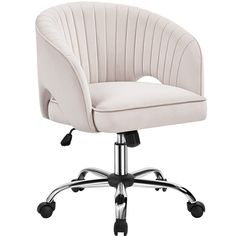 a white office chair with wheels and casteors on an isolated white background, viewed from the front