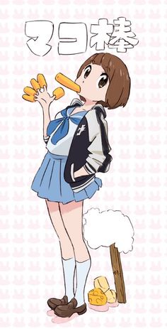 an anime character with food in her hand