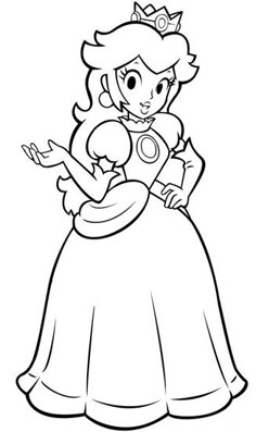 the princess peach from mario's super mario bros coloring page with her hand on her hip