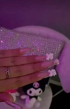 Long French Nails With Rhinestones, Nail Ideas Rhinestones Bling, Nail Ideas Rhinestones, Rhinestone French Tip Nails, Pink Gem Nails, Blinged Out Nails, Gem Nail Designs, Nails Bling, Nails Design With Rhinestones