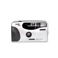 a white and black digital camera on a white background with the word jazz written below it