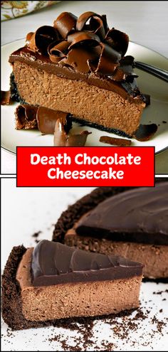 two pictures with different types of chocolate cheesecake