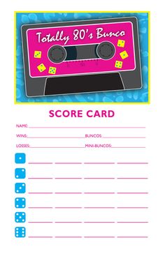 a printable game card for the 80's and 70's birthday party