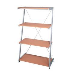 three tiered shelving unit with wheels on each side and two shelves on the other