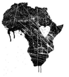 a black and white map of africa with the shape of a heart drawn on it