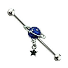 NASA-Inspired Night Sky With Star Dangle Industrial with Removable Charm.  Gauge / Thickness : 14 Gauge (1.6mm) Length : 1&1/2" / 38mm Industrial Barbell, Sky Design, Color Complement, Nose Ring Stud, The Cosmos, Star Sky, Body Jewellery, Night Sky, Night Skies