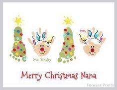 three handprints with the words merry christmas nama and santa's helper